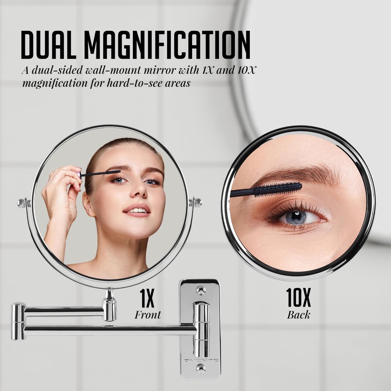 OVENTE 7" Wall Mounted Makeup Mirror with 1X/10X Magnification, Double