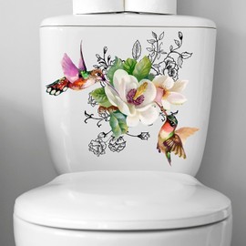 Birds Flowers Butterfly Toilet Seat Lid Stickers Self-Adhesive Bathroom Wall Sticker Floral Birds Butterfly Toilet Seat Decals DIY Removable Waterproof Toilet Sticker for Bathroom Cistern Decals