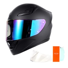 OTS Dual Clear & Tinted Visor Full Face DOT Motorcycle Helmet - Lightweight Airflow ABS Shell, Quick-Release Buckle, Washable Liner for Men Women(Matte Black, Large)