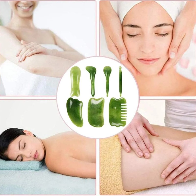 Rodillo Masaje Facial Gua Sha De Jade Antienvejecimiento Kit