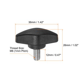 HARFINGTON 4pcs Tee Wing Knobs Thumb Screws M6 x 12mm Standard Male Thread Plastic T Knobs Handles Hand Clamping Knobs Grip Thumbscrew, Black