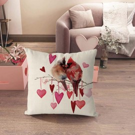 GAGEC Valentines Day Pillow Covers 20x20 Inch Cardinal Birds Love Hearts Farmhouse Sofa Throw Pillowcase Cushion Case Home Decoration Wedding Anniversary Decor