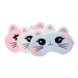 BIUDECO 3Pcs Cartoon Eye Mask Comfortable Eye Cover for Home Office Soft Plush Sleep Mask for Travel Cute Cat Design Pink White for Deep Sleep