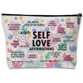 Mental Health Gifts Self Love Affirmations Makeup Bag, Silk Lining Inspirational Cosmetic Pouch, Positive Quotes Travel Makeup Organizer for Women Female Girl Sister Friend Coworker