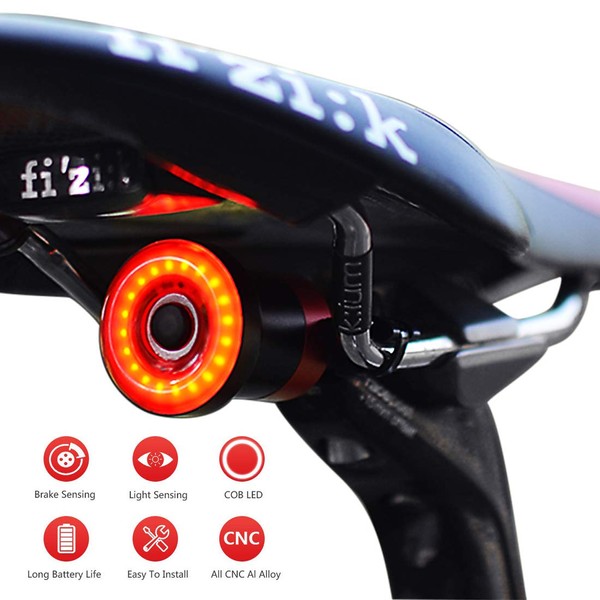 Smart Bike Tail Light Ultra Bright, Bike Light Rechargeable Auto On/Off, IPX6 Waterproof LED Bicycle Lights, High Intensity Rear Accessories Fits Any Road Bikes