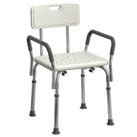 Medline Shower Chair for Inside Shower, Heavy Duty, 350 lb Capacity, Adjustable Height, Non-Slip Seat with Padded Armrests & Back, White