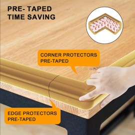 Baby Edge Corner Guards Protector Set Foam Cushion, Large 2.3M/7.5ft Edges Protector + 4 Corner Guards for Kids, Safety Furniture Bumper and Table Edge Corner Protectors, Pre-Taped for Direct Use