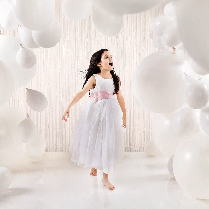 White Tinsel Curtain Party Backdrop,2pcs 3.2ft x 6.5ft Foil Curtain