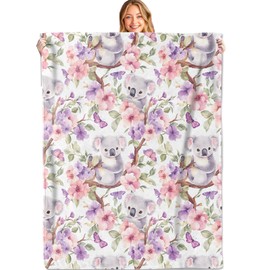 MIEPOS - Manta de koala y floral, 40 x 50 pulgadas, suave y ligera, lindas mantas de flores pastel, regalos para niños, mujeres, niñas, para sofá, oficina, viajes, hogar, sala de estar
