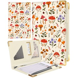 Slohif Server Book for Waitress Cute Serving Books with Zipper Pocket Accessories Leather Server Check Book Restaurant Waiter Server Booklet Organizer Ticket Book Holder Cute Mushroom