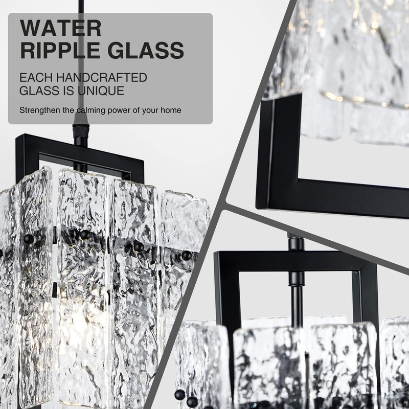 IKK Black Crystal Pendant Light for Kitchen Island, Luxury Water