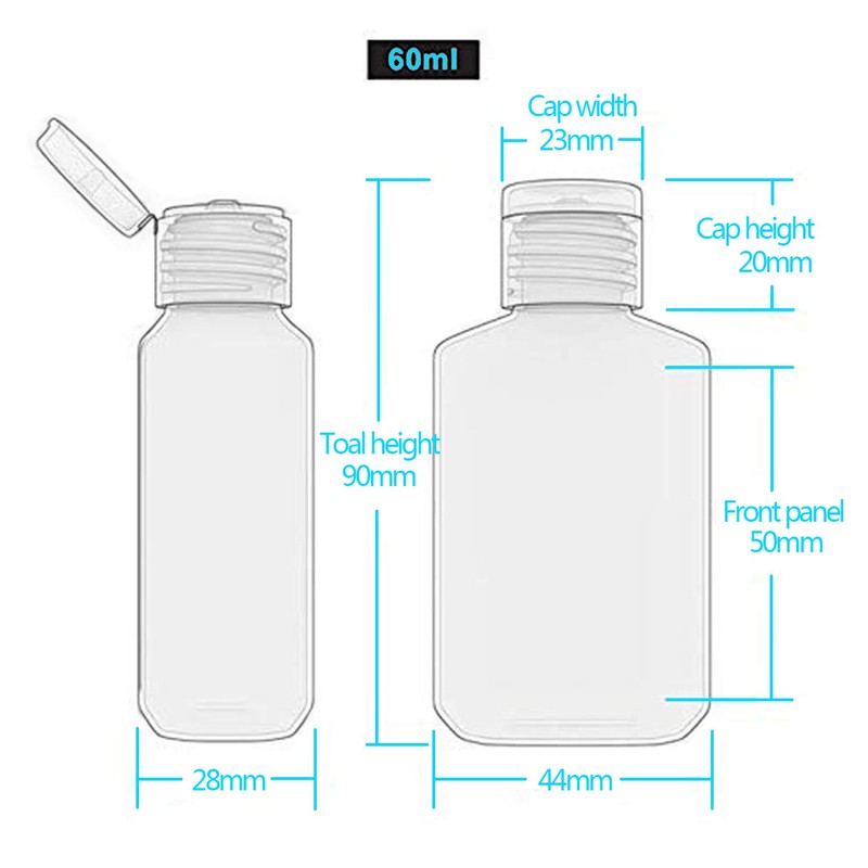FOOCHY 60 Pack Clear Hand Sanitizer Bottles Empty Plastic Refillable