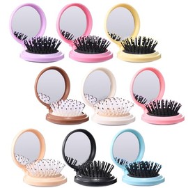 Pack de 9 Mini Cepillos de Pelo Plegables de Viaje con Espejo, Redondos, Portátiles, de Bolsillo, Mini Peine Compacto de Tamaño Viaje, Peine de Masaje para Hombres Y Mujeres