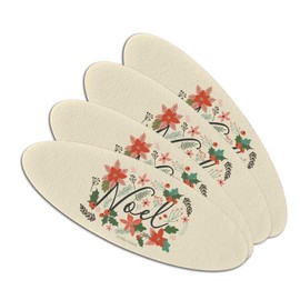 Noel Christmas Holly Poinsettias Double-Sided Oval Nail File Emery Board Set 4 Pack