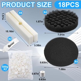 Threlaco 18 Pcs Replacement Filter Media Kit Compatible with Fluval Fx4/fx5/fx6 Aquarium Filters Including Biological-Foam Pads, Biological-Foam Block, Media, Carbon Foam Pad, Silicone Lube