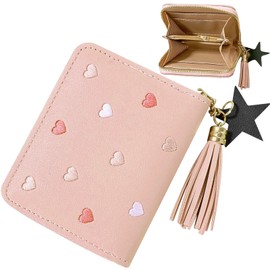 Oneroomone Small Wallet Women's PU Leather, Cute Purse, Children's Purse, Wallet with Card Holder, PU Leather, Mini Purse Children with Tassel Zip, for Girls Women (Pink), pink, Classic