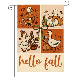 Hello Fall Garden Flag, Funny Silly Goose Garden Flag 12x18 Inch Double Sided, Autumn Thanksgiving Flags for Yard Outside Home Porch Gifts for Goose Animal Lovers