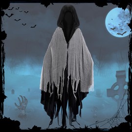 12 ft Skeleton Accessories Medieval Cloak Men with Hood Costume Halloween 12 ft Vintage Horror Cape Black, Gray
