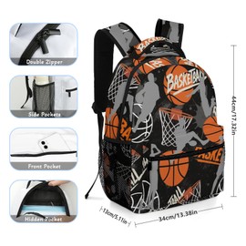 DOYULIK Basketball Theme Backpack Set for Kids,School Bookbag with Lunch Box and Pencil Pouch Bag(Basketball)