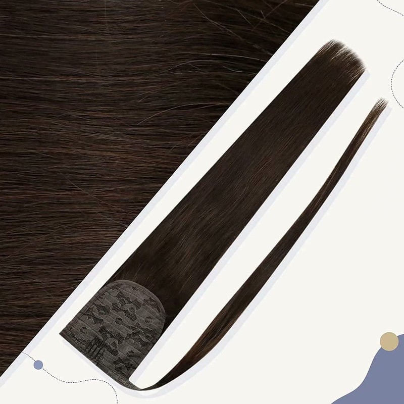 LaaVoo Real Hair Braid Extensions Brown Real Hair Ponytail Extensions