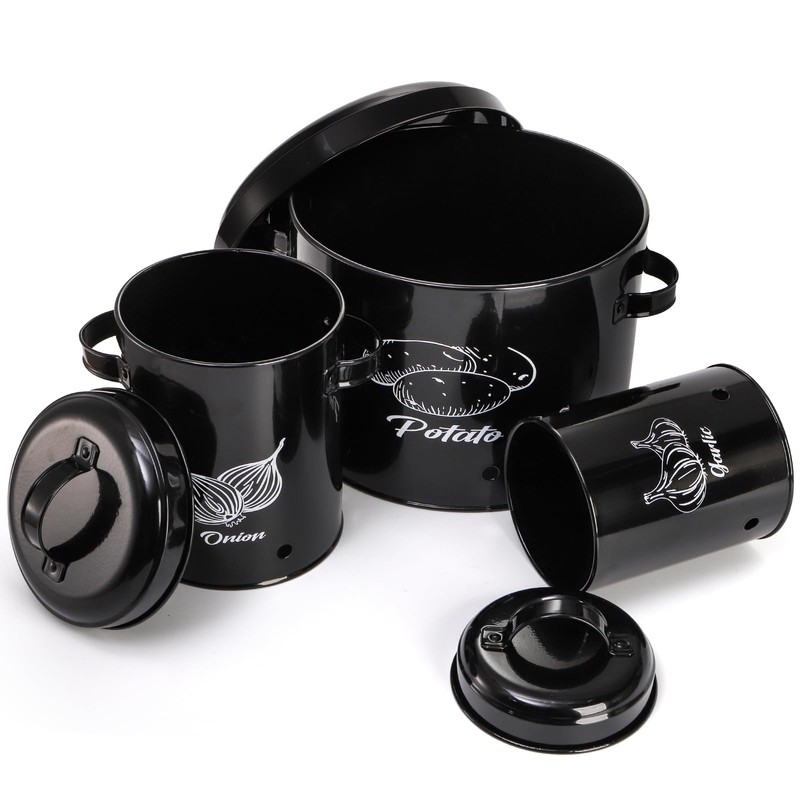 Frcctre 3 Pack Vegetable Storage Tins, Potato Onion Garlic Storage