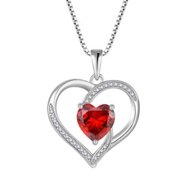 Lwsary Love Heart Necklace 925 Sterling Silver Forever Love Necklace Garnet January Birthstone Pendant Jewelry for Women