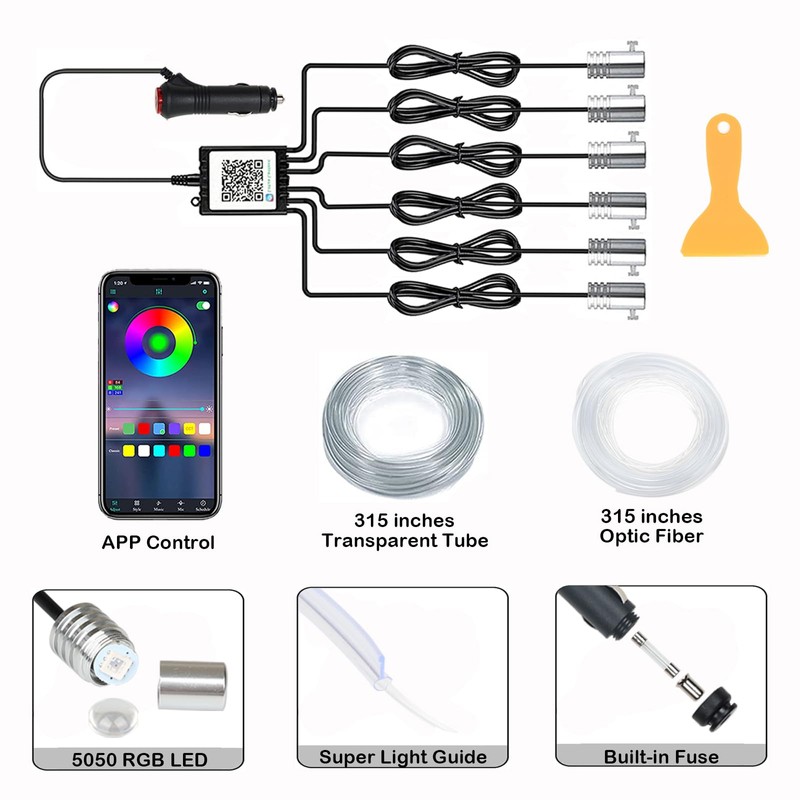 DEHERANE Interior Car LED Strip Lights, RGB 6 in 1