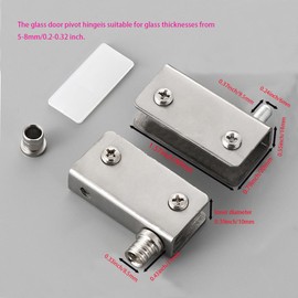 4 Pair Stainless Steel Glass Door Pivot Hinge, Silver Hinges for 5-8mm Thickness Glass Door Cabinet Doors Bathroom Doors (40x10x20mm)
