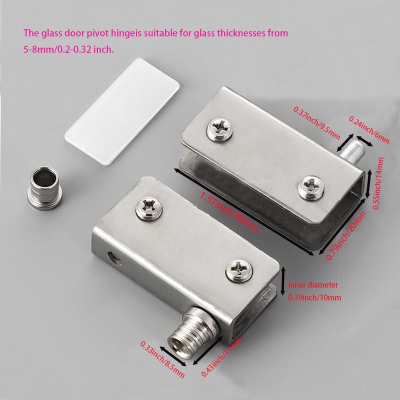 4 Pair Stainless Steel Glass Door Pivot Hinge, Silver Hinges