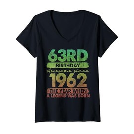 Womens 63 Year Old Gifts Vintage 1962 Limited Edition 63rd Birthday V-Neck T-Shirt