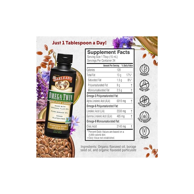 Barleans Lignan Omega Twin Oil, 12-oz