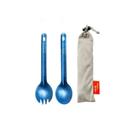 TiTo 2Pcs Titanium Spork and Spoon Outdoor Ultralight Portabale Fork Flatware for Camping Hikking Backpacking Tableware Utensil with Bag (Bright Blue)