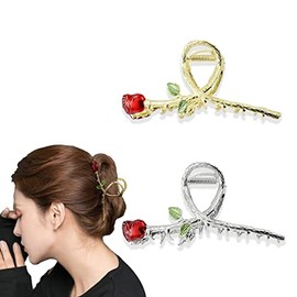 Fuyunohi Flower Clips, Large Flower Hair Clips Jaw Clips Hair Claws for Women (Red Rose)