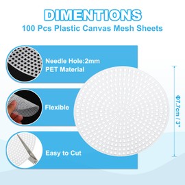 PATIKIL 3" Round Circle Plastic Canvas Mesh Sheets, 100 Pcs Eye Mesh for Embroidery 2mm Holes with Needlepoint Blank for DIY Crafting Wreathing Coasters Card Holder