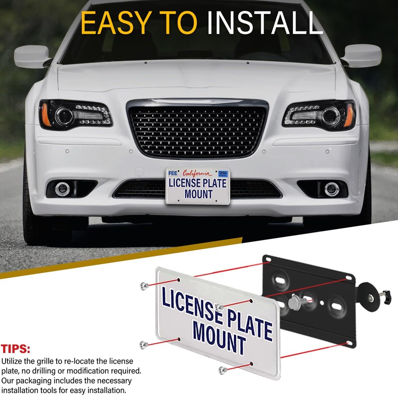 Anti-Theft License Plate Holder Compatible with Chrysler 2015-up 300 LCI,