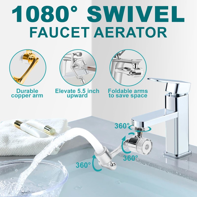 BREADEEP 1080º Sink Water Filter Faucet, Splash-proof Sink Faucet Extender