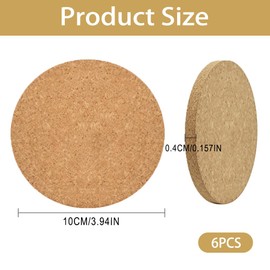 6 Pack Natural Cork Coasters, Round Drink Coasters for Coffee Table, Non-Slip & Absorbent Cup Mats, Eco-Friendly Table Protectors for Home, Kitchen & Office