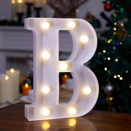 LED Marquee Sign Light Up Letters, 26 Alphabet Light Up Letters Sign, Battery Powered LED Letter Lights for Night Light, Wedding, Birthday, Party, Holiday or Home Decor(Letter B, Warm White)