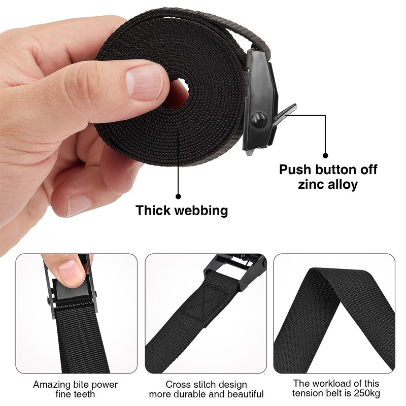 Pack of 6 Short Tie Down Straps, 100 cm, Adjustable