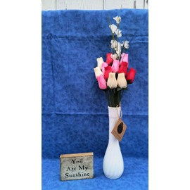 The Original Wooden Rose Valentines Day Red, Pink and White Flower Bouquet (1 Dozen)