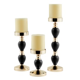 Danya B. Talia Black and Gold Candlestick Taper Candle Holders - Set of 3