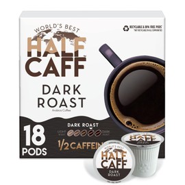 World's Best Half Caff Dark Roast Coffee Pods, 18 ct, Recyclable Single Serve Pods – 100% Arabica Coffee, Compatible with Keurig K Cups Maker