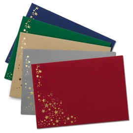 25 x Envelopes with Metallic Stars - DIN C5 - Mix Set 1, Envelopes in Red, Grey, Green, Blue and Kraft Paper - with Stars in Gold