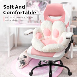 Ditucu Cat Paw Cushion Comfy Kawaii Chair Cushion 27.5 x 23.6 inch Bear Paw Lazy Sofa Office Floor Pillow Cute Plush Seat Pad for Gaming Chair for Bedroom Decor White…