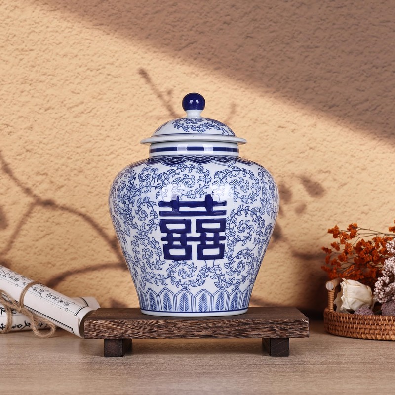 Handmade Blue and White Porcelain Ginger Jar 9.53"H-Chinoiserie Decorative Jar