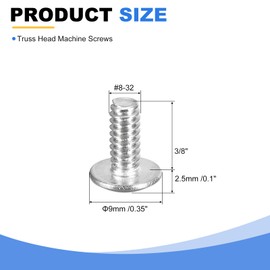 sourcing map #8-32 x 3/8" Truss Head Phillips Machine Screws, Full Thread, Phillips Drive, 304 Stainless Steel 18-8, Quantity 100