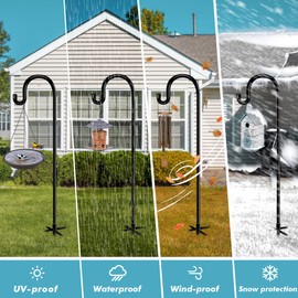 Funtife 60 in Outdoor Shepherd Hooks for Hanging Plants, Garden Adjustable Heavy Duty Hummingbird Feeder Pole Stand Hanger with Stand for Solar Lantern Flower Baskets Wind Chimes, Black 1 Pack