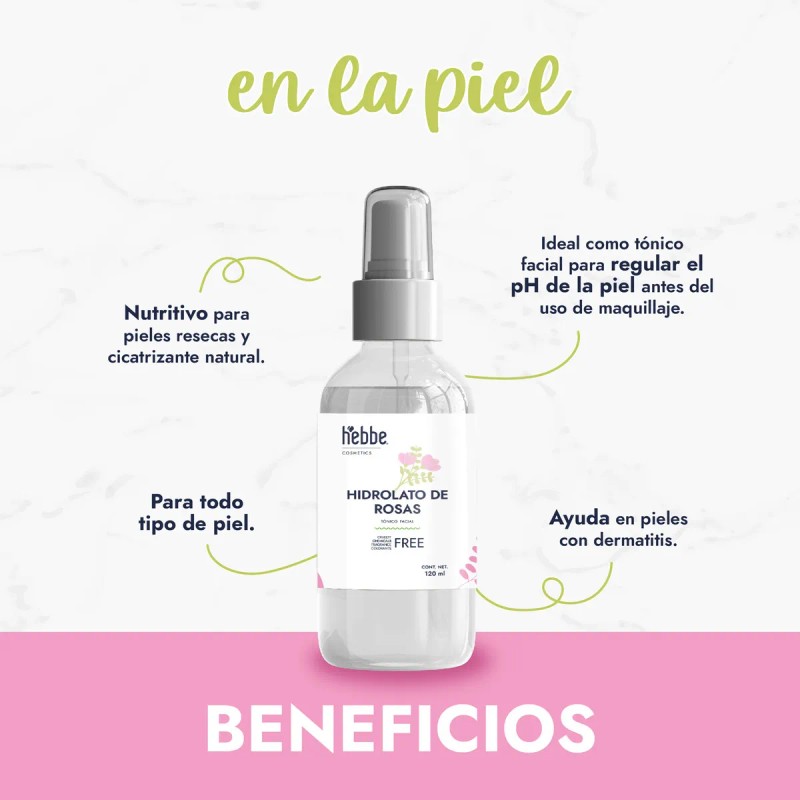 Hebbe Cosmetics Agua Rosas 120ml Tónico Facial Vegano Libre Aceite