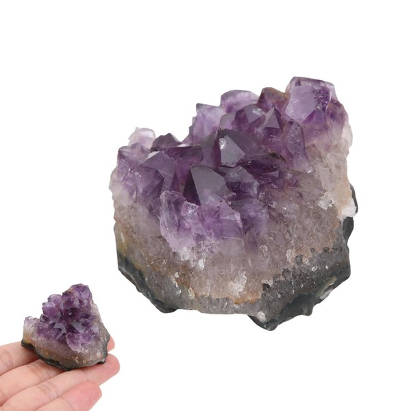 Beufee 2pcs Irregular Natural Amethyst Cluster, Amethyst Crystal Geode Cluster