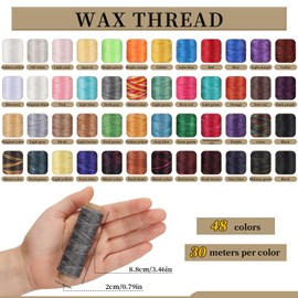 Jupean 48 Colors Waxed Thread, Leather Thread for Hand Sewing, Book Binding Thread, Waxed Leather Thread Leather Stitching Thread for Hand Sewing Leather Craft DIY Bookbinding